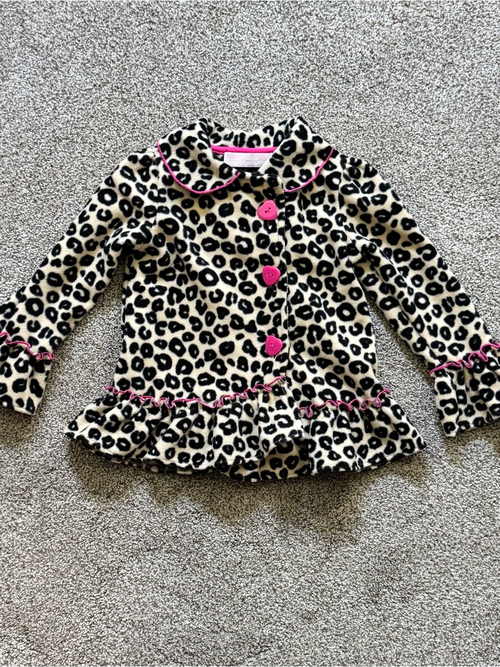 Kids Headquarters Leopard Print Peacoat with Pink Trim